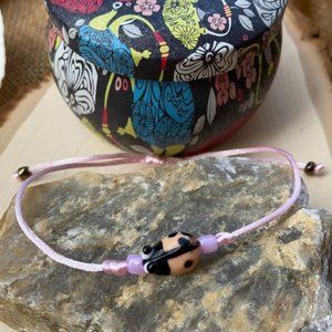 Ladybug Glass Pink Lampwork Bracelet